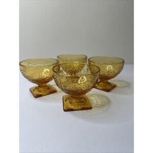 Vintage Amber Indiana Daisy Footed Dessert Cup Set‎ Of 4